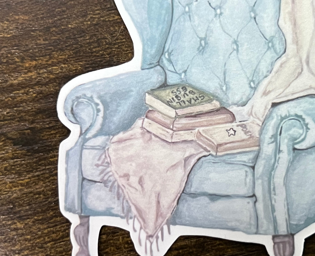 "Lounging In Vintage"Gouache Painted Vinyl Sticker