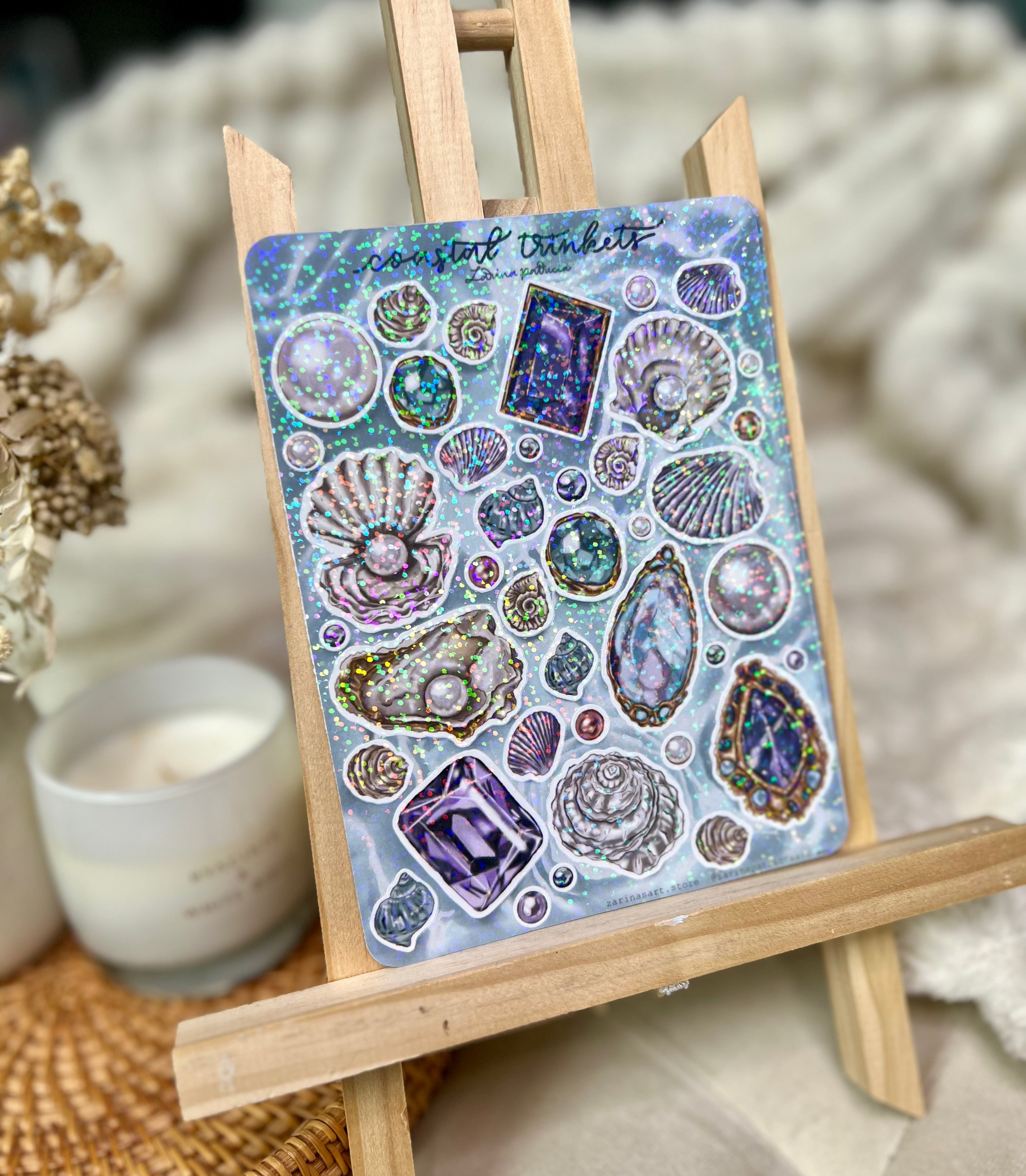 "Coastal Trinkets" Holographic Vinyl Sticker Sheet