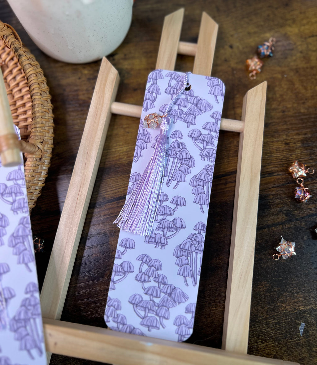 "Mushrooms Read Too" Soft Touch Bookmark With Gemstone Charm