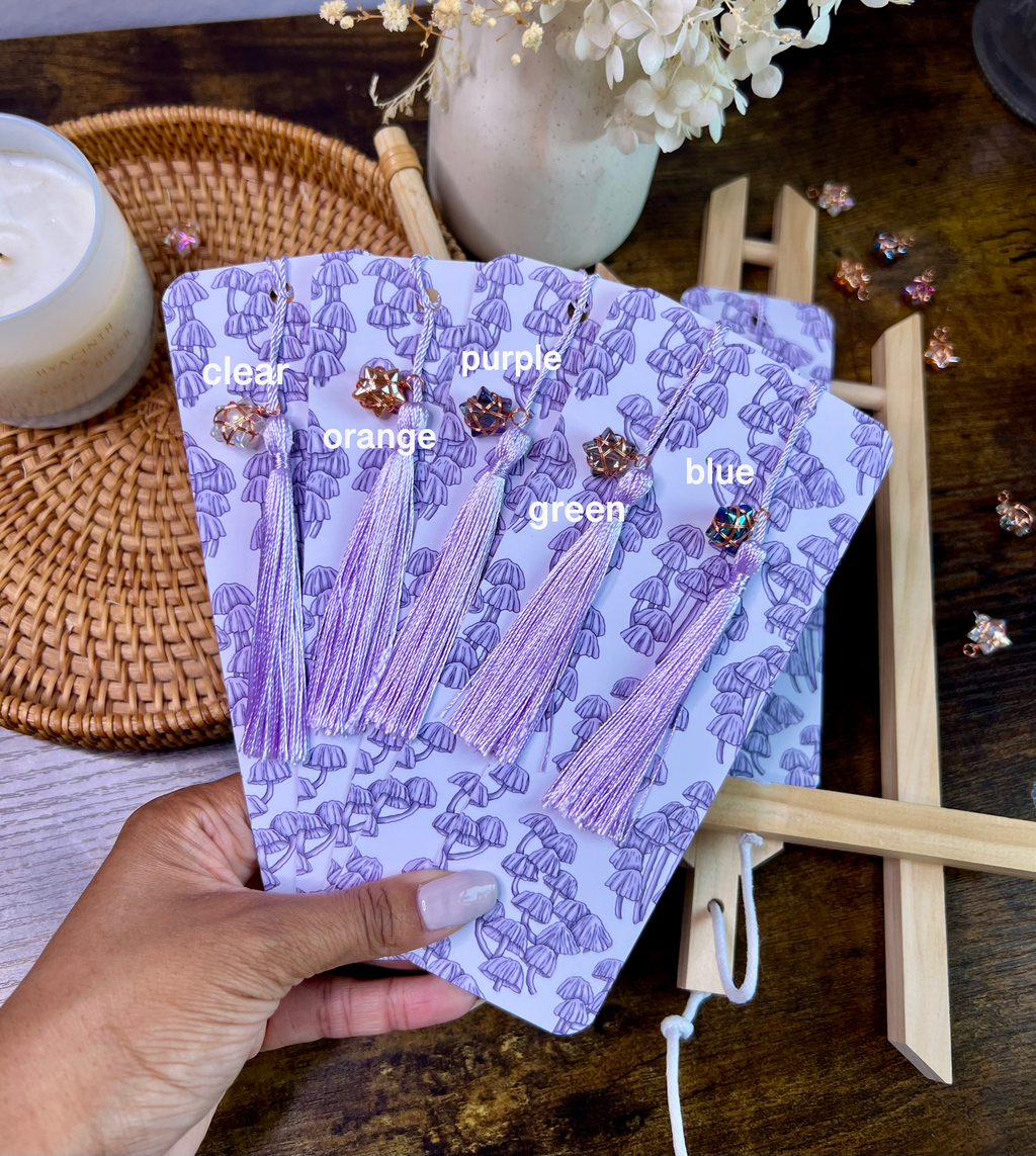 "Mushrooms Read Too" Soft Touch Bookmark With Gemstone Charm