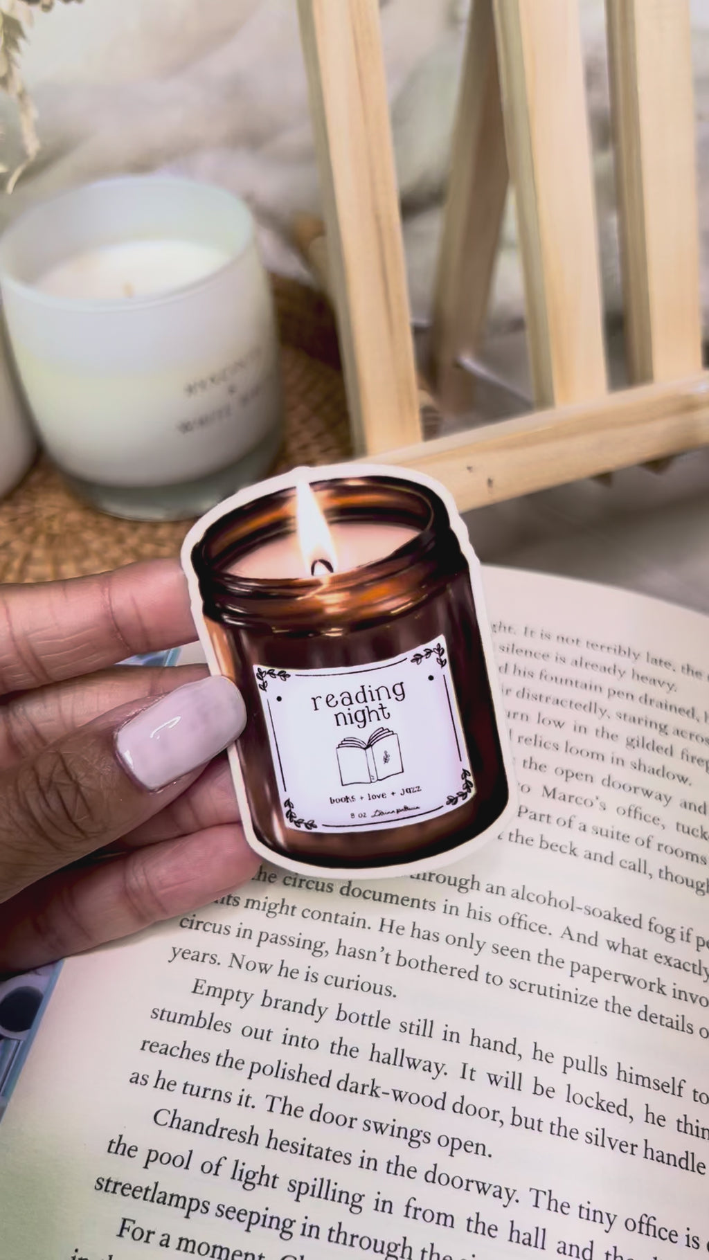 "Reading Night" Candle Vinyl Die Cut Sticker