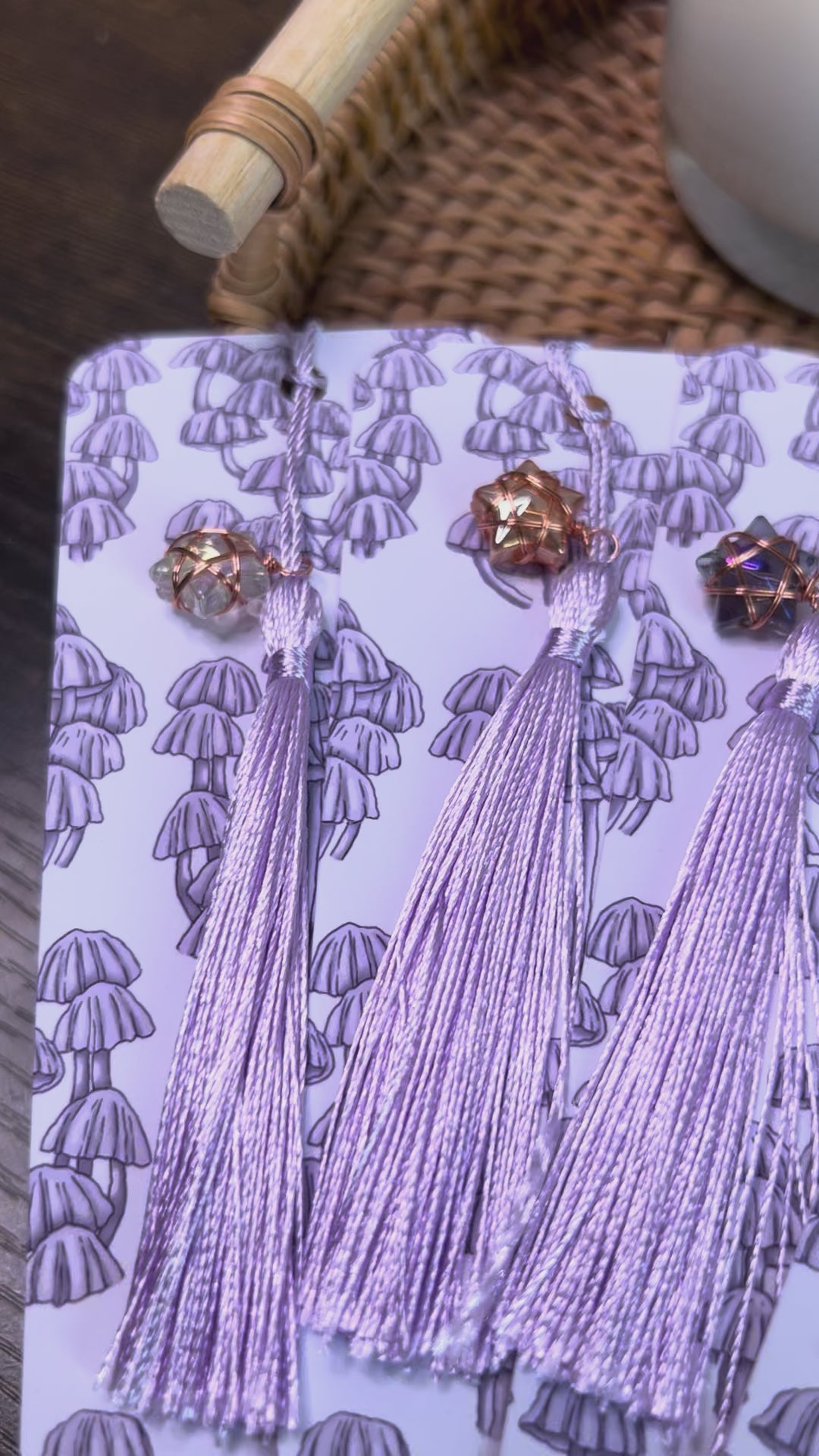 "Mushrooms Read Too" Soft Touch Bookmark With Gemstone Charm