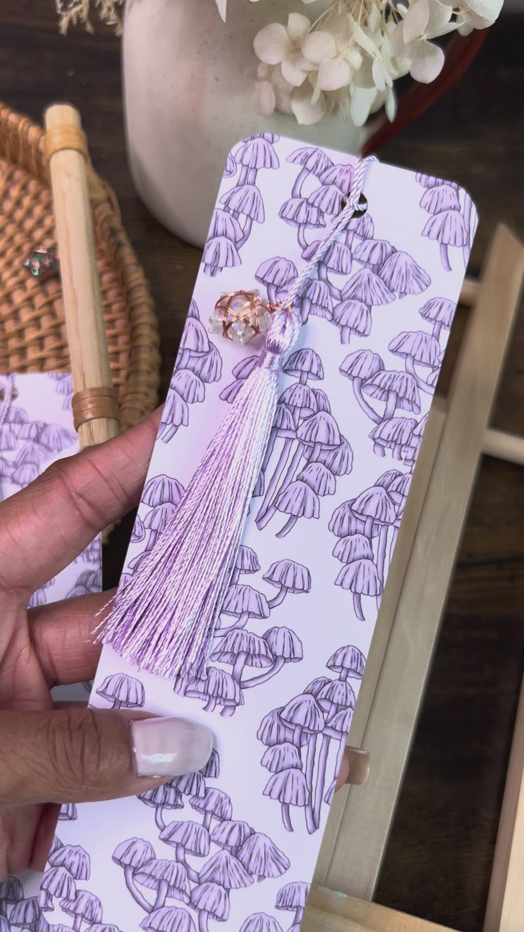 "Mushrooms Read Too" Soft Touch Bookmark With Gemstone Charm